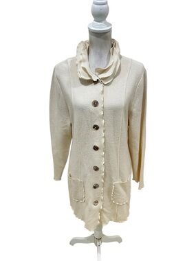 Nwt Venario Marylin 100% wool ivory Button-Front duster length Jacket pockets xl